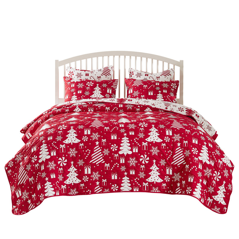 Greenland Home Fashions Lovebirds 3-Piece Queen Size Red Coverlet Set, 90x90 Inch, Lovebirds