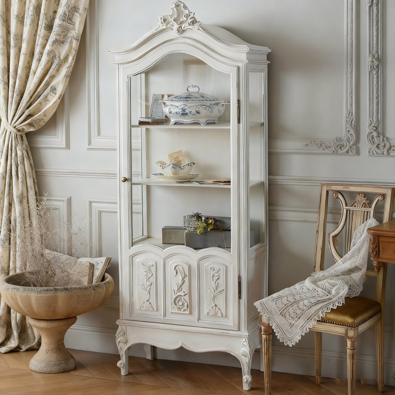 Bois blanc massif + vitrines en verre