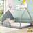 Full Wood House Bed Frame with Built-In Window, LED Light String and Fence-260515603