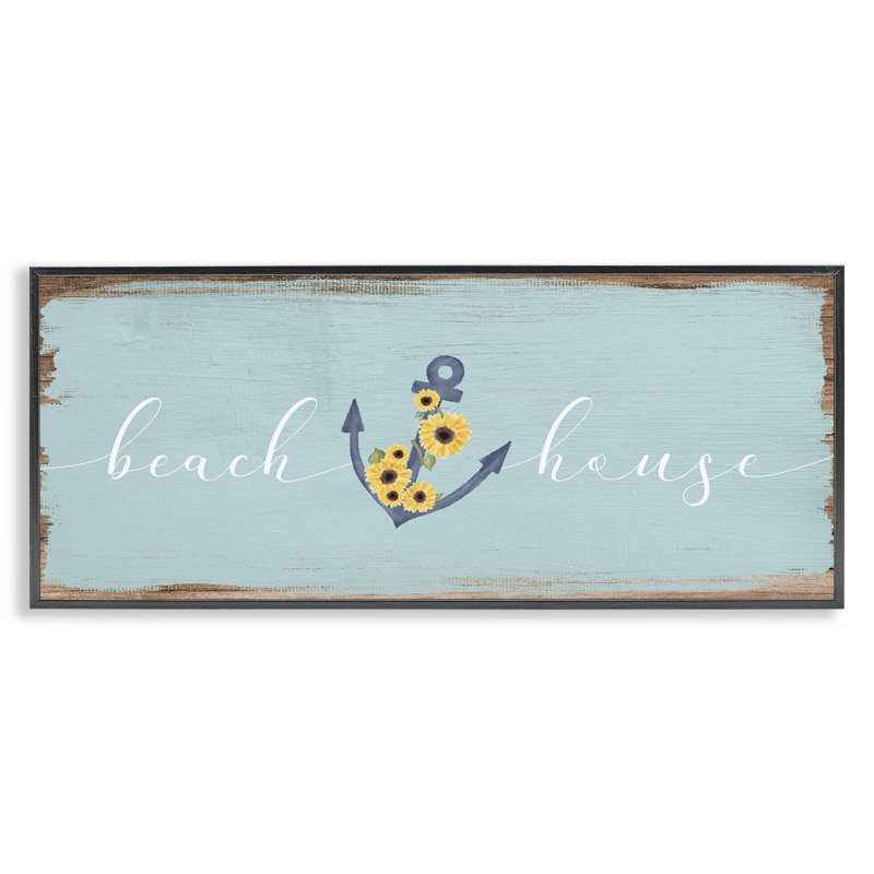Maison de plage avec ancre florale, estampe numérique par Daphne Polselli, Giclée encadrée noir minuit, H 10 po x l 24 po