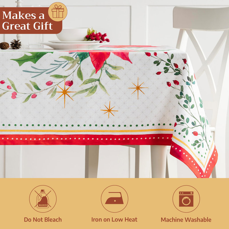Maison d'Hermine Poinsettia Christmas 100% Cotton Tablecloth - 60" x 108", 108" L x 60" W