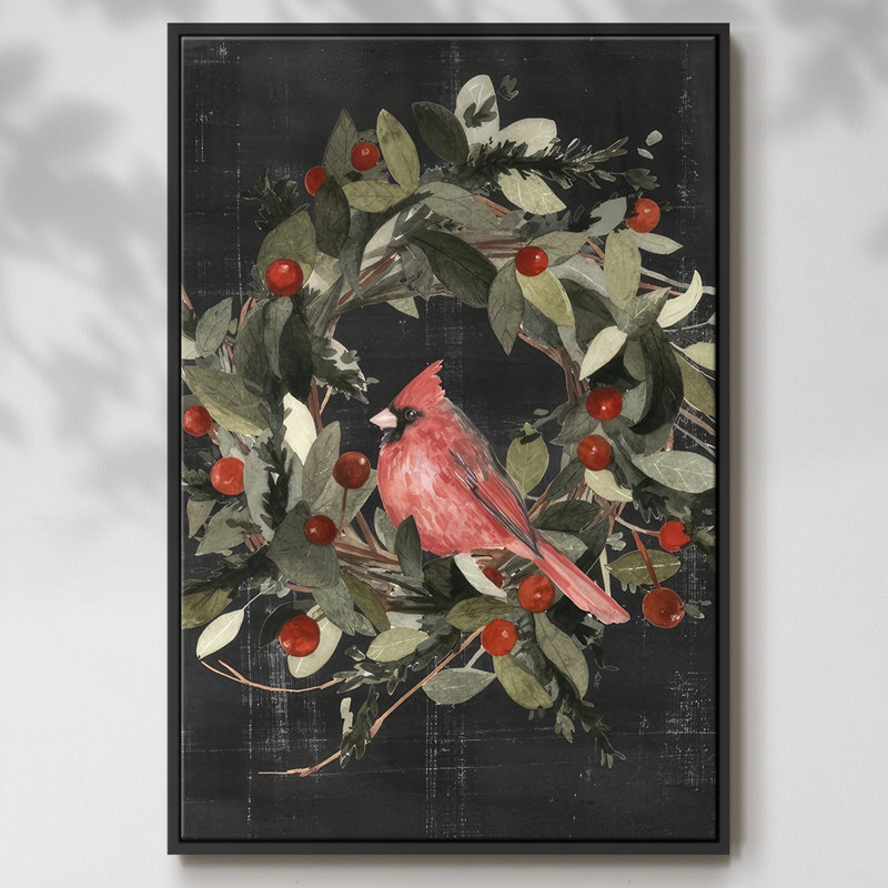 Christmas Cardinal I, toile tendue avec châssis I, Noir, H 25 po x l 17 po x P 1,5 po