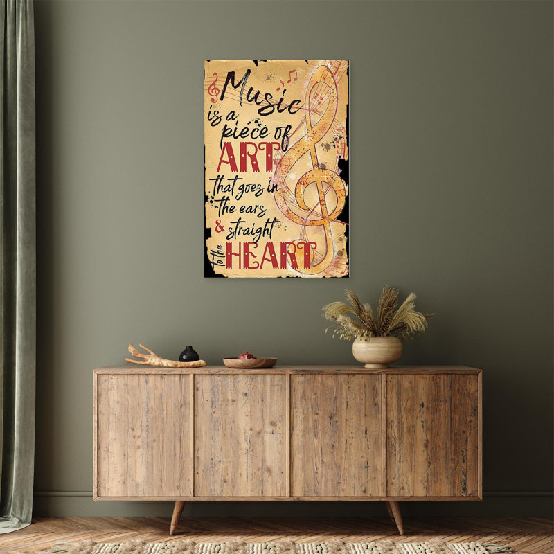 La musique est une œuvre d'art, droit au cœur - 1 - impression sur toile tendue, H 20 po x l 16 po x P 1,25 po