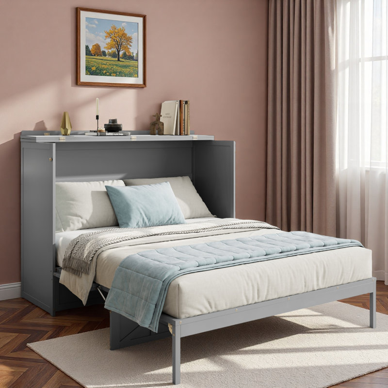 Lit escamotable avec grands tiroirs et USB, Gris