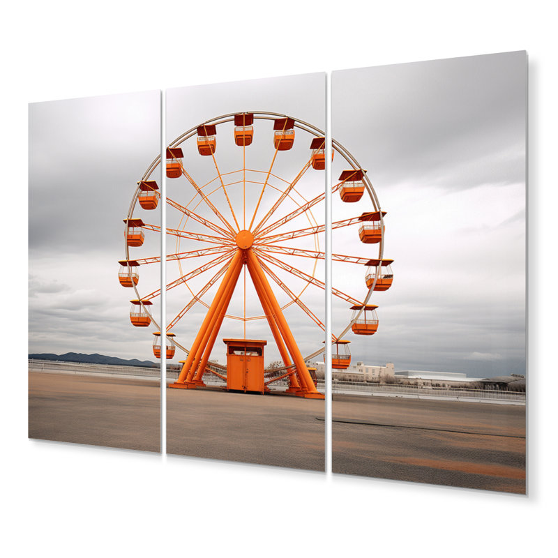 Orange Ferris Wheel Spinning Stories Buildings & Architecture Wall Decor on Metal