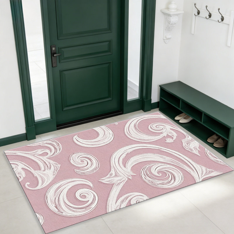 Pink Scroll carpet-easy to clean, machine-washable, soft and comfortable; suitable for door mats, kitchens, living rooms, bedrooms, corridors, and laundry areas. Easy to clean, durable carpet for home decoration.