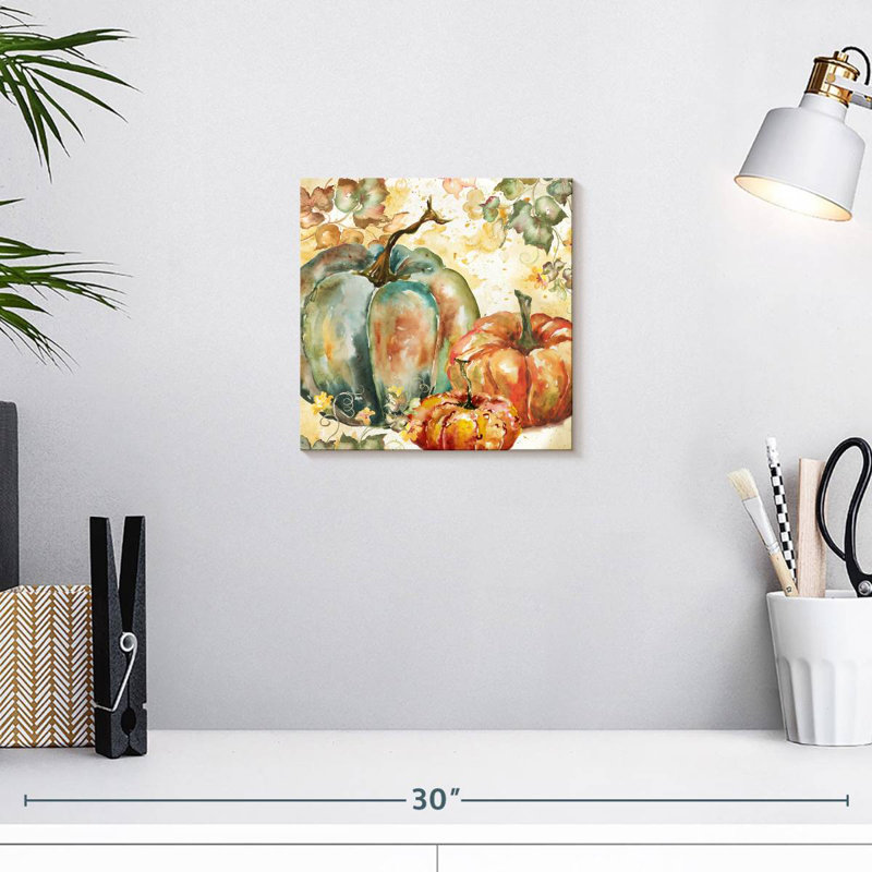 Yarlin, récolte d'aquarelle bleu sarcelle citrouilles I, H 10 po x l 10 po