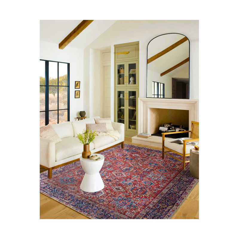 Tapis décoratif bourgogne à motif de losanges lavable à la machine, Carré 3 pi 3 po