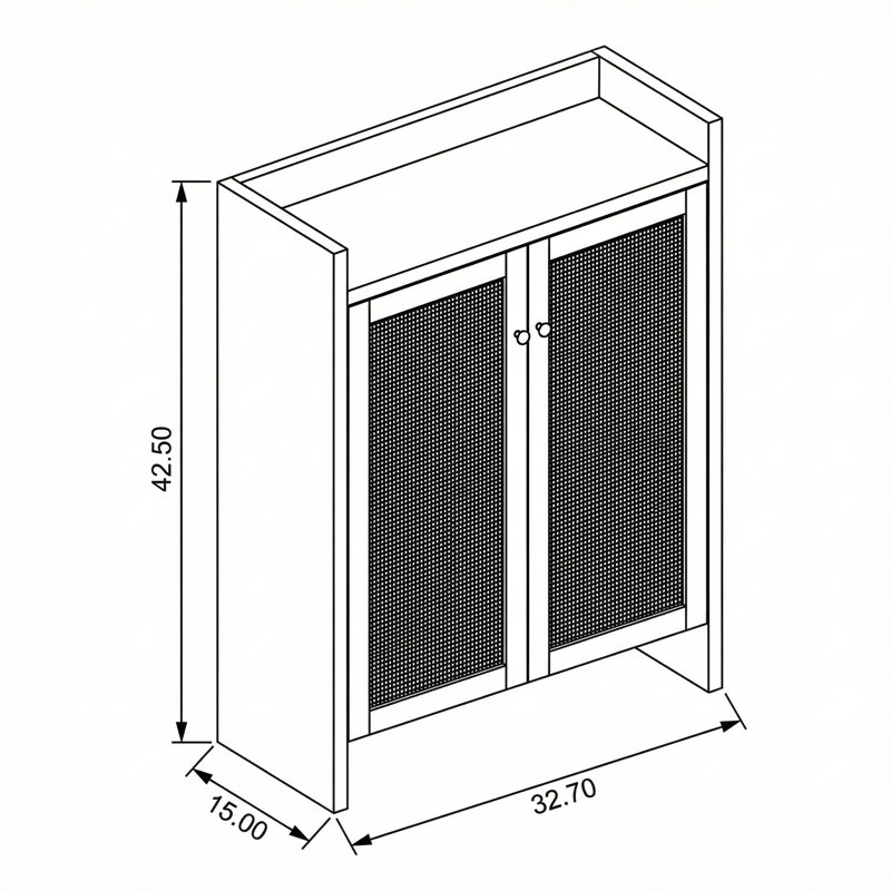 42.5 Inch Tall Rattan Shoe Storage Cabinet with Adjustable Shelves and Wooden Frame for Entryway and Hallway Organization