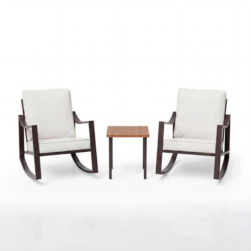 2-Person Outdoor Rocking Chairs with Cushions, Patio Conversation Set for Porch & Backyard
