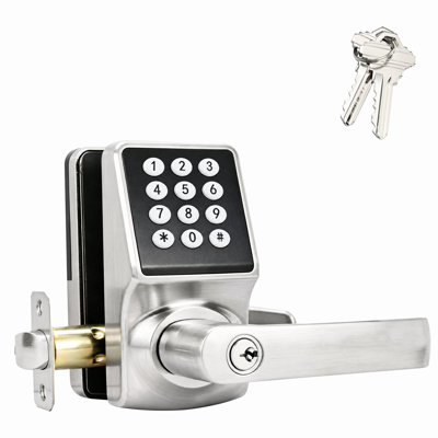 Serrure de porte électronique avec poignée de porte Cielsa Dawn, serrure de porte à clavier avec poignée, serrures intelligentes pour porte d'entrée sans clé avec code-Fob-Key (nickel brossé, 1 paquet)