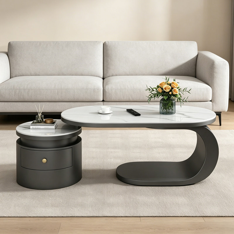 Table basse élégante avec rangement en ardoise pour le salon, White/Light Grey