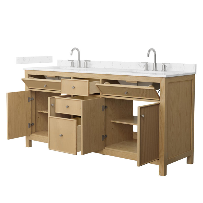 Pendry 72" Freestanding Double Bathroom Vanity with Cultured Marble Top, Brushed Nickel