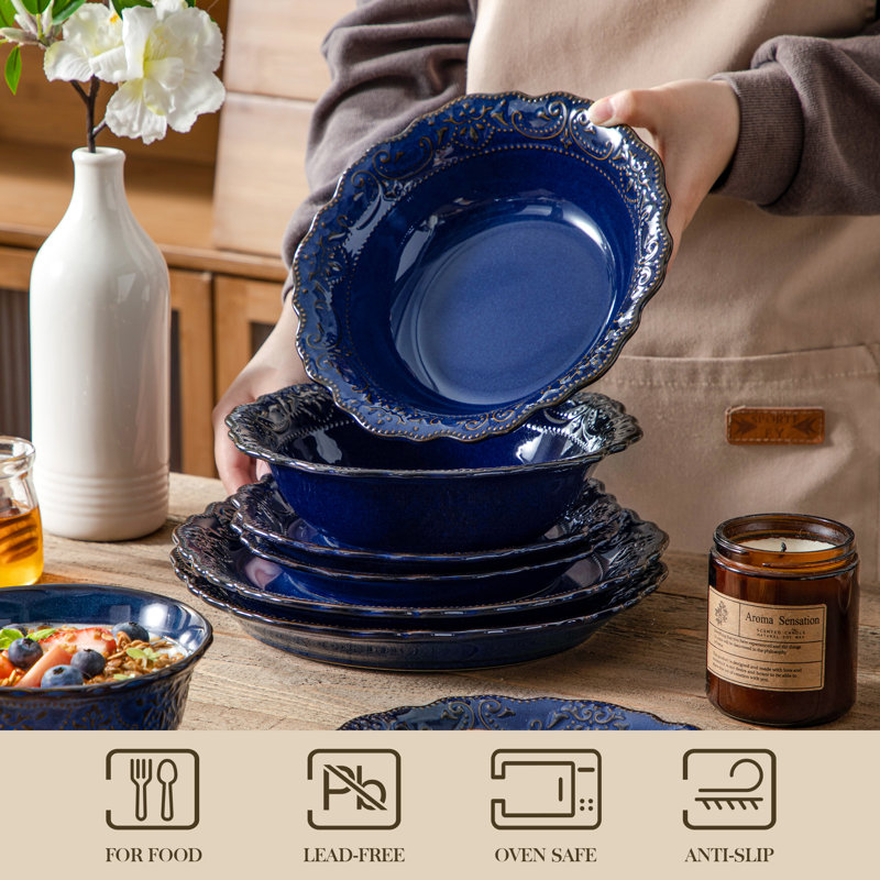 32 Piece Stoneware Dinnerware Set - Service for 8, Blue