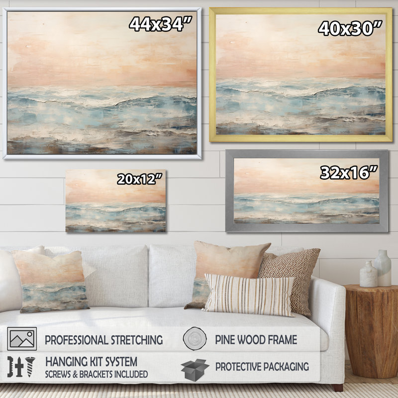 Ranieri - plage et océan, art mural sur toile, Cadre naturel flottant, 34" H x 44" W