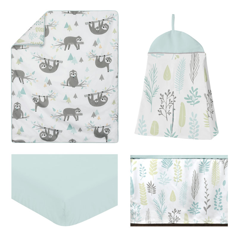 Ensemble de literie pour lit de bébé 4 pièces Aqua and Grey Sloth Collection
