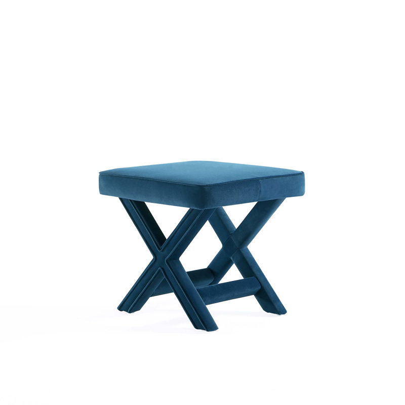 Faulkwoods Velvet Ottoman, Blue
