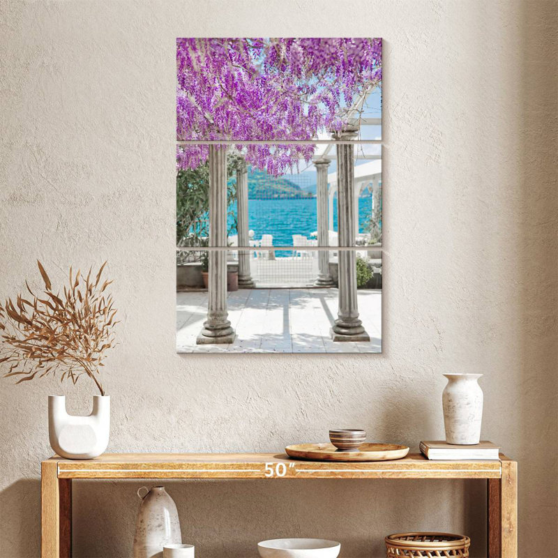 Lilie et fleurs de glycine et colonnes, H 38 po x l 24 po
