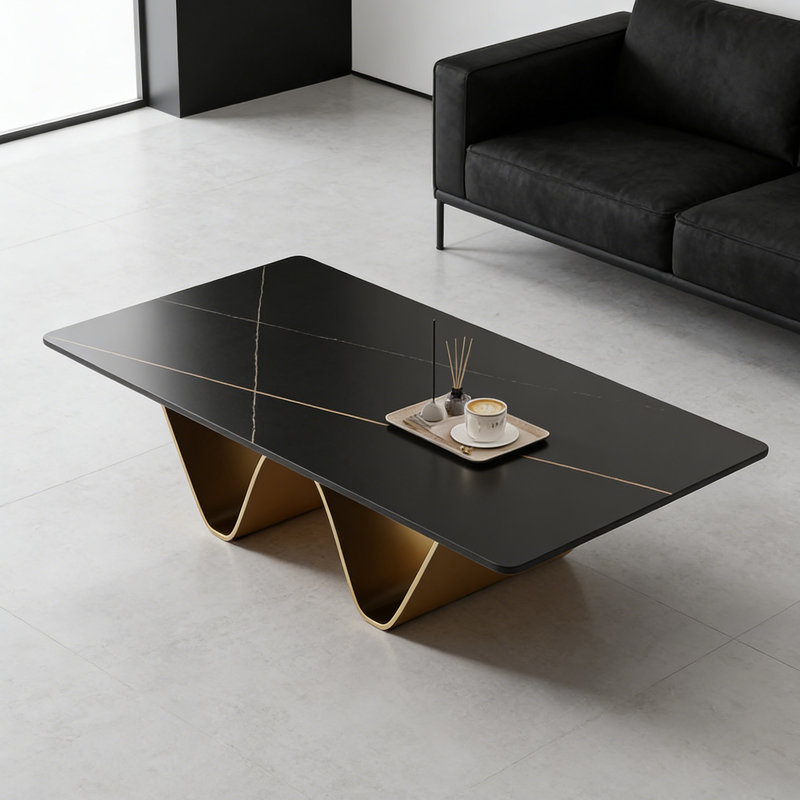 Table basse Simple Living, H 15,74 po x L 47,24 po x l 23,62 po, Noir / or, Doré