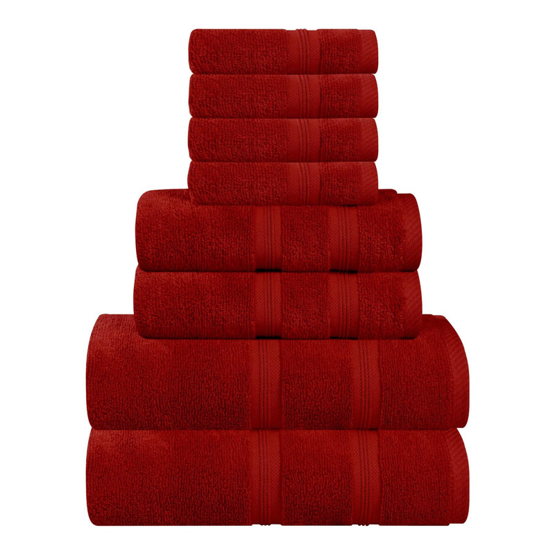  Smart Quick-Dry Zero Twist Cotton 8-Piece Towel Set, Crimson