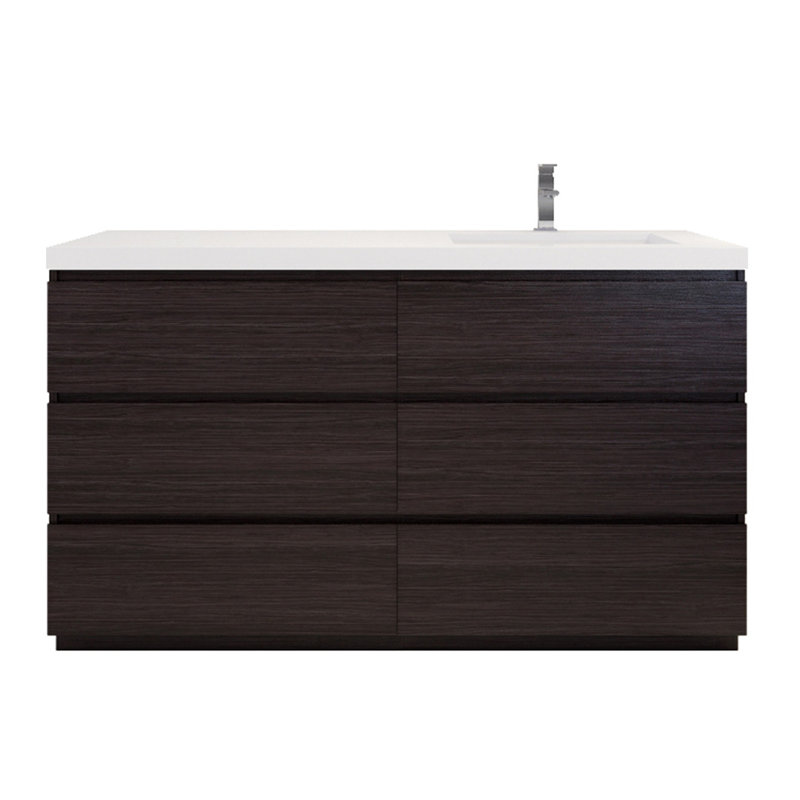 Ensemble de meuble-lavabo simple 60 po Hanzila, Chêne gris foncé