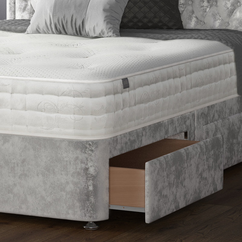 Fan Divan Bed Base, Silver, Single (3'), 2 Left Drawers