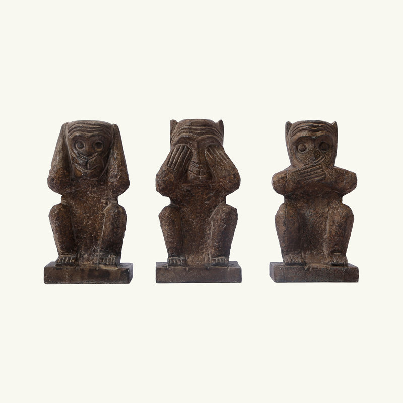Ensemble de 3 statues Bluestone Wise Monkeys, H 8,20 po x l 4,30 po x P 2,70 po, Brun