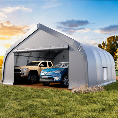 20 Ft. W X 20 Ft. D  Heavy Duty Carport, Arc-shaped Portable Car Canopy Tent,  Waterproof Uv Protected With Sidewalls & Roll-up Doors, Easy Installation For Car Boat Truck , All-season Fabric Car Tent Outdoor Shelter