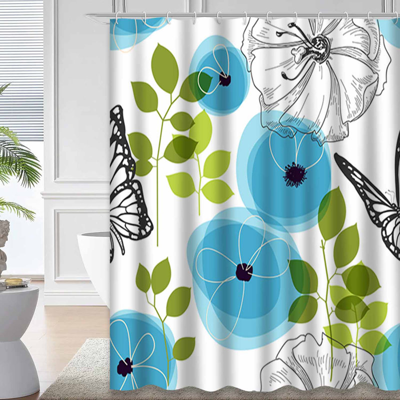 Rideau de douche à fleurs avec 12 crochets, L 72 po x l 72 po