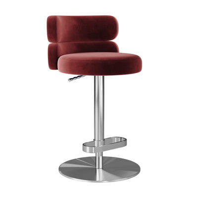 Giacamo Adjustable Height Swivel Boucle Fabric Barstool in Stainless Steel (Set of 1)