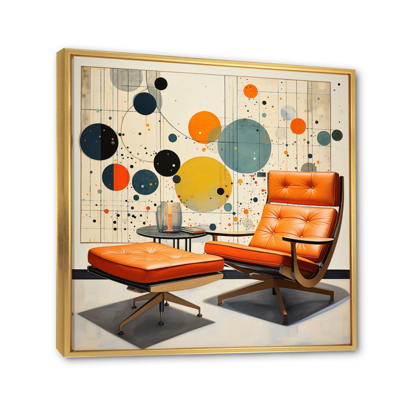 Corail Mid Century Eames Elegance - reproduction sur toile, H 36 po x l 36 po x P 1,5 po, Cadre flottant doré