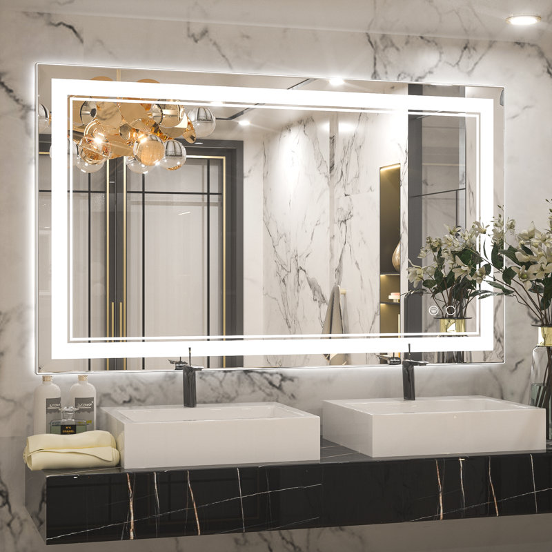 Adorna Frameless LED Lighted Bathroom / Vanity Mirror with Brightness Adjustable, Memory Function, Anti-fog, 24"  x 40" 