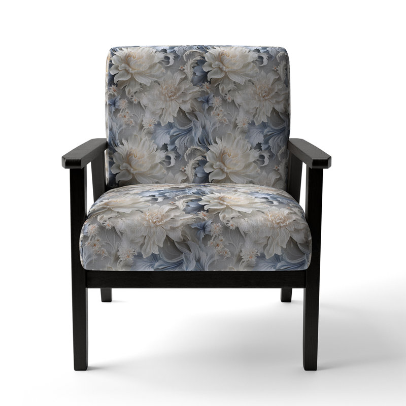 Cobalt Blue Scrollwork Swirls Victorian Pattern II - Upholstered Floral Accent Chair