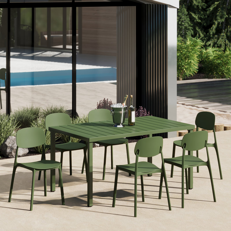 6-Person Outdoor Rectangular Dining Set, Green
