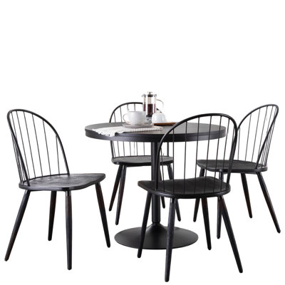 Ensemble 5 pièces de salle à manger en métal noir et bois de style industriel, avec hauteur fixe et base