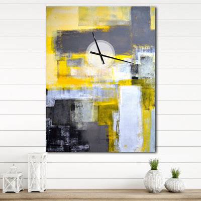 Gris et jaune flou abstrait - horloge murale moderne