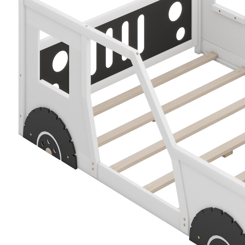 Lit plateforme classique avec roulettes en forme de voiture, Blanc