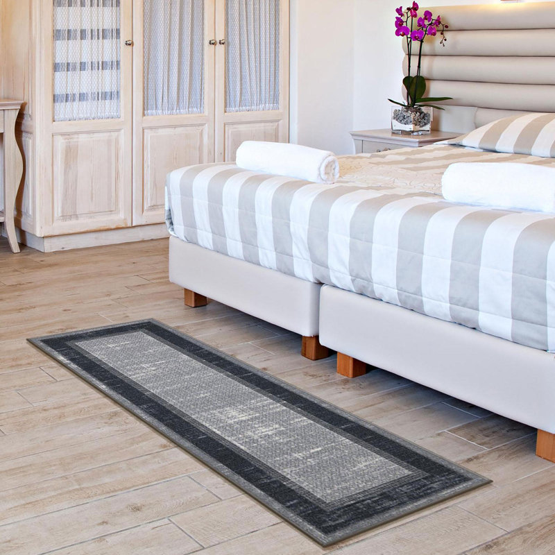 Non-Slip Bordered Area Rug For Living Room, Hallway Runner, Entryway Rug, Runner 1'10" x 7'