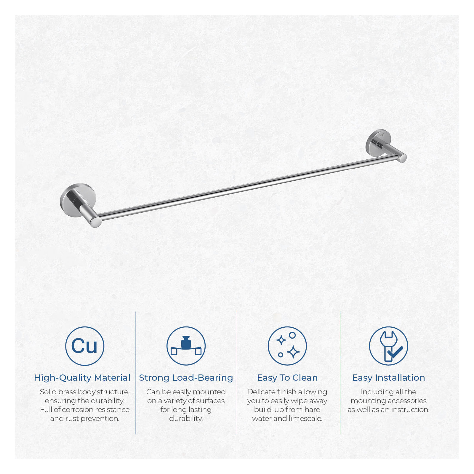 Wall Mounted Towel Bar, Chrome, 2.13" H x 24" W x 2.88" D