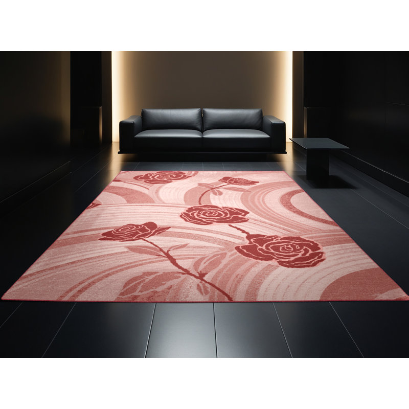 Tapis rose et rose moderne lavable à la machine Andrus Valentines, 6 x 9