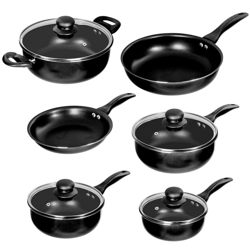 8 - Piece Non-Stick Aluminum Cookware Set, Black