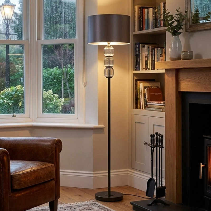 Banesa 168cm Glass Traditional Tall Floor Lamp, Floor Standing Corner Lamp with Velvet Shade