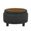 Repose-pieds de rangement rond de 25 pouces avec plateau en bois amovible, table basse moderne en tissu capitonné offrant un rangement dissimulé et deux fonctions de repose-pieds ou de table d'appoint.-129594923