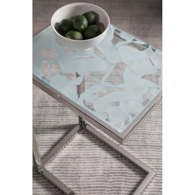 Mid-Century Modern Blue Glass and Silver Metal Rectangular Table