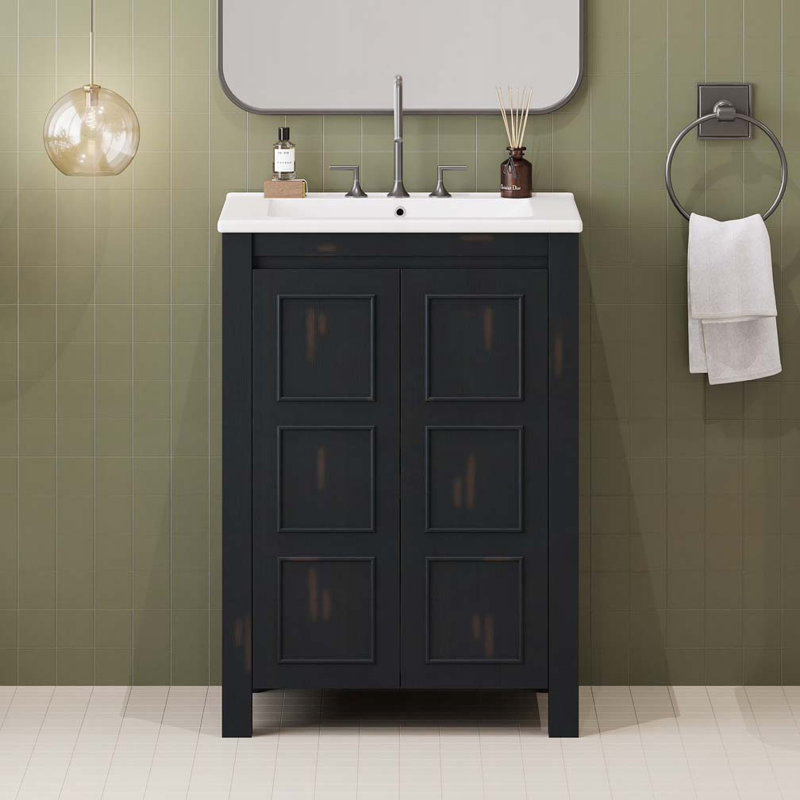 Meuble-lavabo de salle de bain avec lavabo en céramique, 2 portes à fermeture en douceur