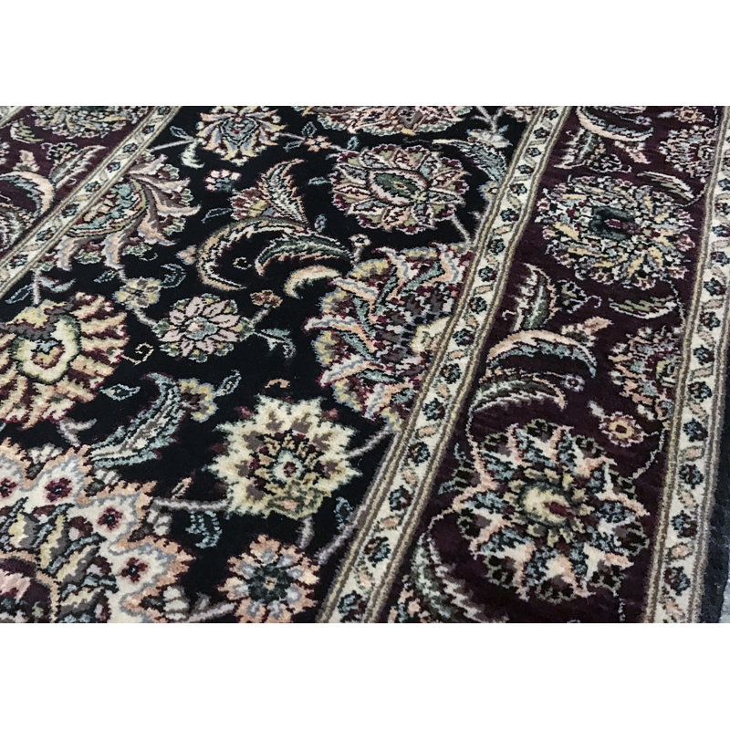 Hand-Knotted High-Quality Black and Wine Runner