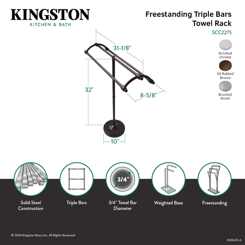 Porte-serviettes sur pied Kingston Brass Edenscape, Nickel brossé