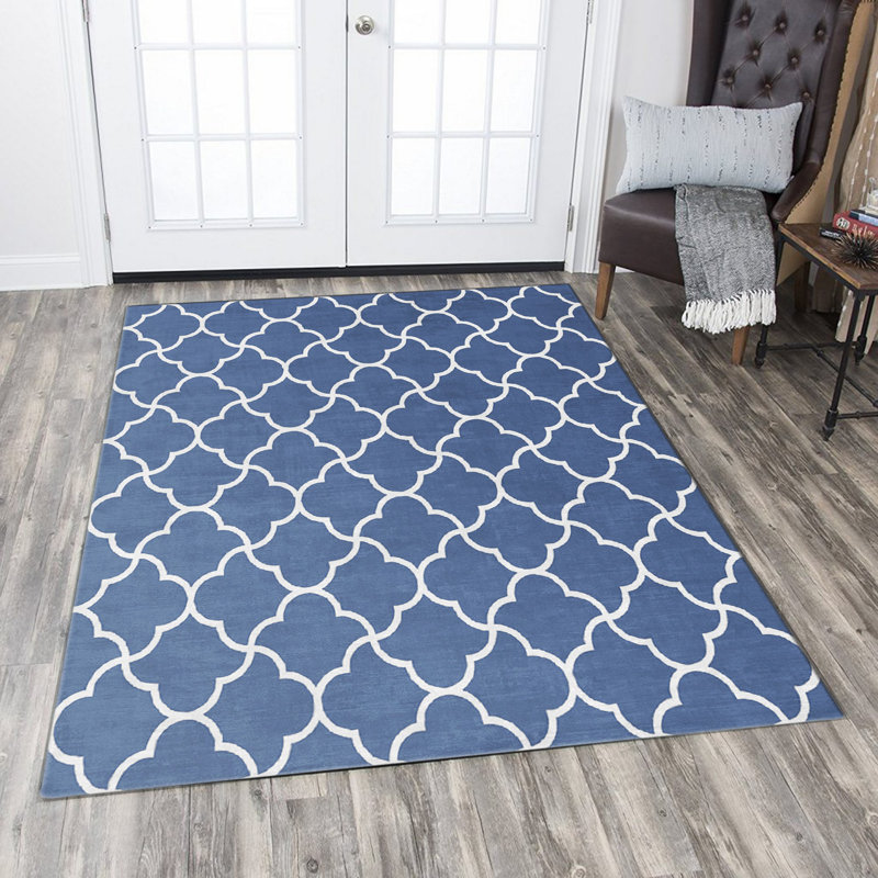 Stylish Woven Area Rug, 5.2 x 7.5 Feet, 100% Polyester with Non-Slip Felt Dot Underside | Pile Height: 0.4 inches, Total Thickness: 0.4 inches | Machine Washable, Digital Printed, Perfect for Living Room & Bedroom Decor