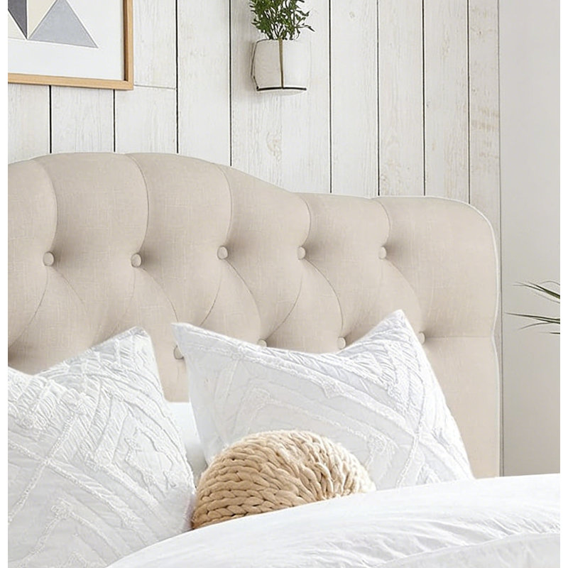 Linen Upholstered Headboard-Modern-Adjustable Height-Button Tufting, Beige, Full
