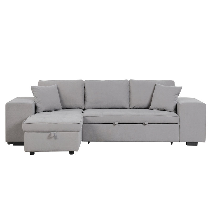 Upholstered with Ottoman Sectional, Left Hand Facing, Gray Linen